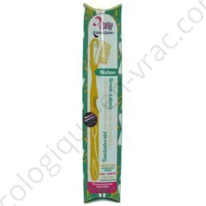 BROSSE A DENTS ECOLOGIQUE MEDIUM JAUNE A TETE RECHARGEABLE