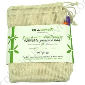 3 SACS A VRAC REUTILISABLE EN COTON ORGANIQUE