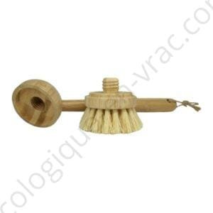 Brosse vaisselle a vis4 manche rond poils clairs ecologique en vrac