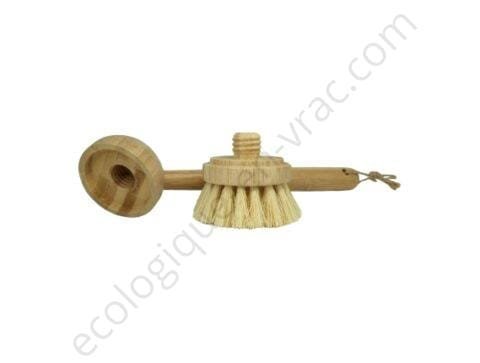 Brosse vaisselle a vis4 manche rond poils clairs ecologique en vrac