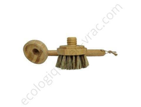 Brosse vaisselle a vis5 manche rond poils bruns ecologique en vrac